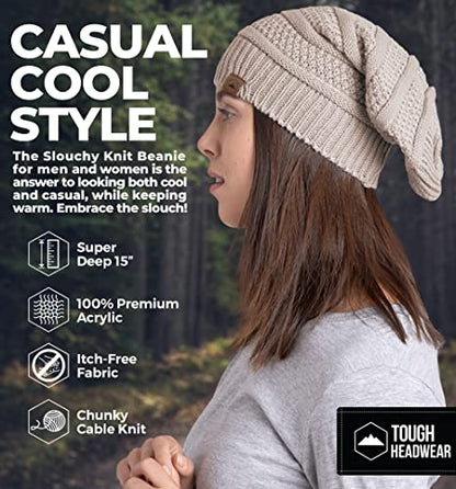 Tough Headwear Slouchy Oversized Beanie Hat - Warm Winter Hats for Women - Stretch Fit Mens Beanie - color: Beige