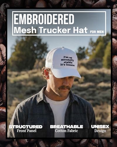 Funky Junque Vintage Trucker Hat, Embroidered American Flag Cap - color: I'm So Mentally Stable It's Insane - White