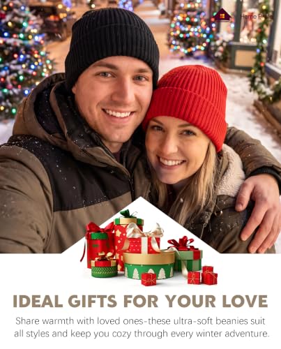 Home Prefer Rib Knit Beanie Hat for Men and Women Cuffed Beanie Winter Hat - color: Black+red