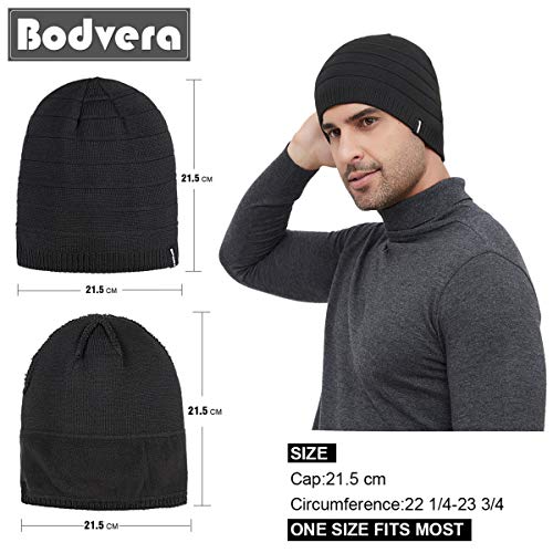 Mens Winter Beanie Hat Warm Knit Cuffed Plain Toboggan Ski Skull Cap (3 Patterns) - color: C1-black