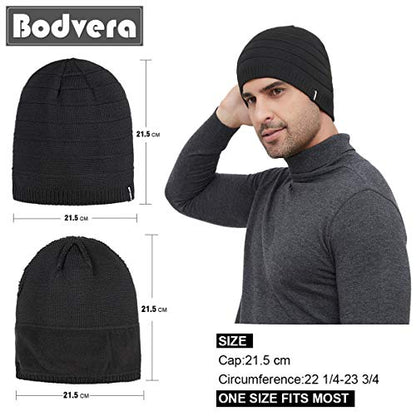 Mens Winter Beanie Hat Warm Knit Cuffed Plain Toboggan Ski Skull Cap (3 Patterns) - color: C1-black