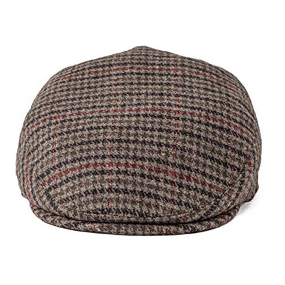 FEINION Men's Wool Tweed Newsboy Ivy Cap Gatsby Golf Flat Hat - color: Houndstooth Coffee, size: 7 1/4