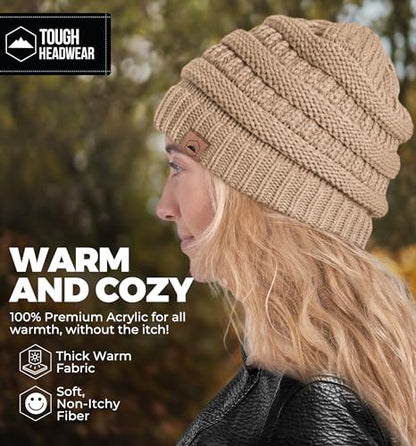 Tough Headwear Slouchy Beanie Hat - Itch-Free Winter Hats for Women - Stretchable Beanies for Women - Acrylic Winter Gear - color: Beige