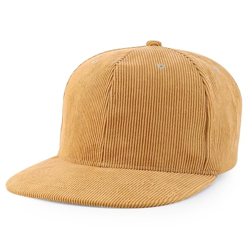Trendy Apparel Shop High Profile Structured Woven Corduroy Plain Snapback Cap - color: Khaki