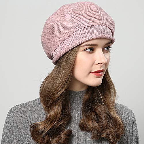 French Style Beret Hat for Women Winter Fall Knit Artist Hats Classic Solid Color Beanie Hat - color: Light Pink