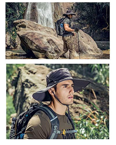 Mens Sun Hat Wide Brim Sun Hats for Men UV Protection Waterproof Bucket Hat - color: Dark Grey
