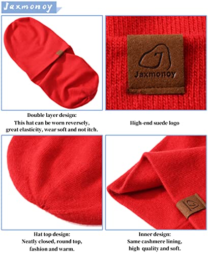 jaxmonoy Slouchy Knit Beanies Winter Hats for Women Men Soft Warm Reversible Slouch Cuffed Skull Knitted Beanie Cap - color: Red