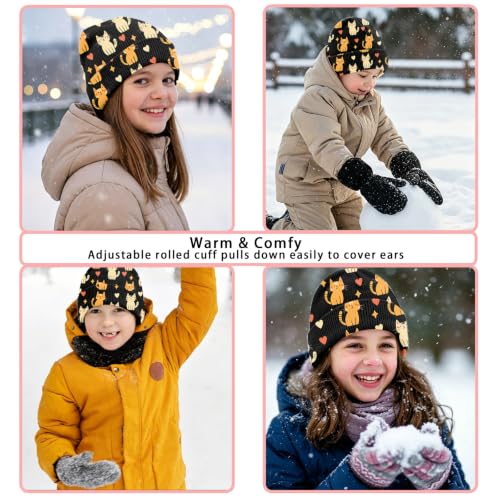 Kids Beanie Knit Hat Winter Unisex Cuffed Beanies Skull Cap Warm Double Layer Thick Acrylic Cute for Girls Boys - color: Cat