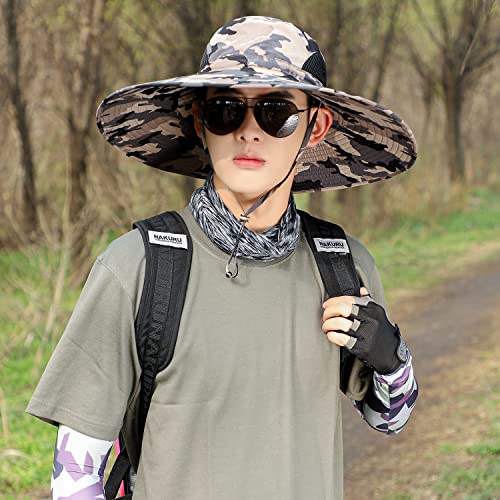 HUAMULAN Men Women 6" Wide Brim Sun Protection Hat Summer Fishing Hats - color: Hn002-micai5