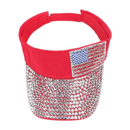 Shiny Rhinestones American Flag Sun Visor Hat Summer Outdoor Open Top Baseball Cap Adjustable Sparkly Party Headwear - color: American Flag - Red