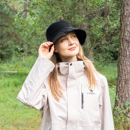 Winter Rain Bucket Hat,Fleece Lined Waterproof,Warm Women Ear Flaps - color: Black