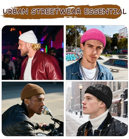 Wool Fisherman Beanies for Men Knit Fall Winter Beanie Hat Skull Cap - color: Hot Pink