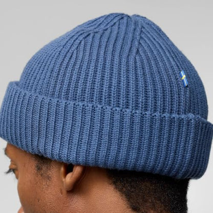 Fjällräven 1960 Logo Hat Beanie - Knit Winter Cap with Folded Cuff, Warm Soft Everyday Outdoor Hat - color: Indigo Blue