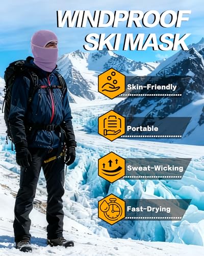 Winter Balaclava Ski Mask Warm and Fleece Full Face Cover for Men Women Cold Weather Skiing Motorcycle Neck Warmer - color: Light Purple
