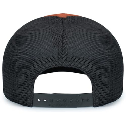 Pacific Headwear Contrast Stitch Trucker Pacflex Snapback Cap - color: Rust/Light Charcoal/Rust