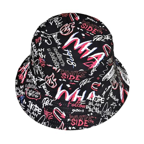 Quanhaigou Reversible Printed Bucket Hat,Summer Beach Outdoor Cap - color: Letter Graffiti
