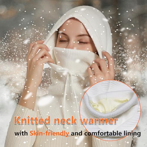 Knit Balaclava for Women Winter Hats Ski Mask Face Cover Neck Warmer - color: White