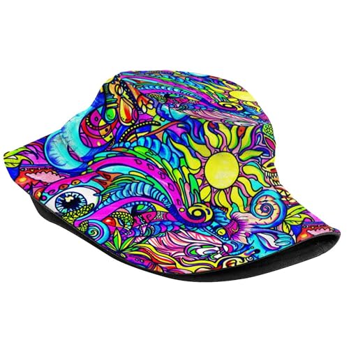 Trendy Bucket Hat - Comfortable Packable Sun Beach Hat for Women Men, Perfect for Outdoor Activities Travel Hiking - color: Psychedelic Art