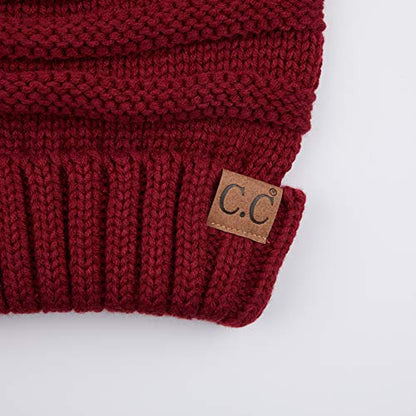 C.C Hat-100 Oversized Baggy Slouch Thick Warm Cap Hat Skully Cable Knit Beanie - color: Burgundy Solid