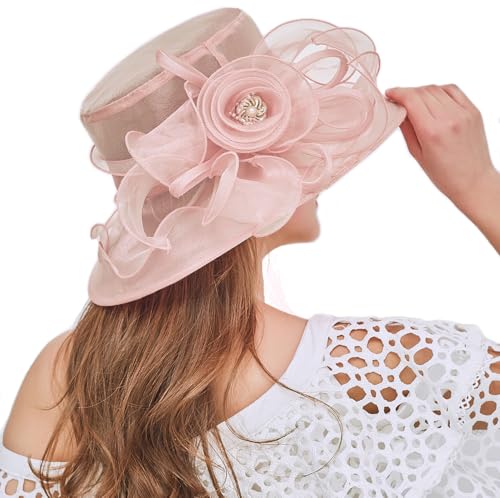 Women's Organza Derby Fascinator Hat Cloche Bowler Hat Cocktail Tea Party Wedding Sun Hat - color: B6-nudepink