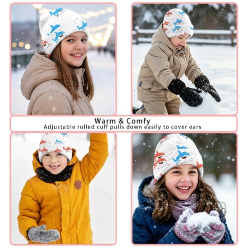 Kids Beanie Knit Hat Winter Unisex Cuffed Beanies Skull Cap Warm Double Layer Thick Acrylic Cute for Girls Boys - color: Shark