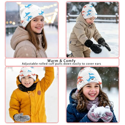 Kids Beanie Knit Hat Winter Unisex Cuffed Beanies Skull Cap Warm Double Layer Thick Acrylic Cute for Girls Boys - color: Shark