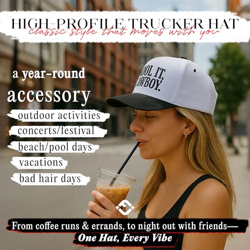 Funky Junque Adult Trucker Snapback Hat 2-Tone Baseball Cap - color: Cool It, Cowboy - White/Black
