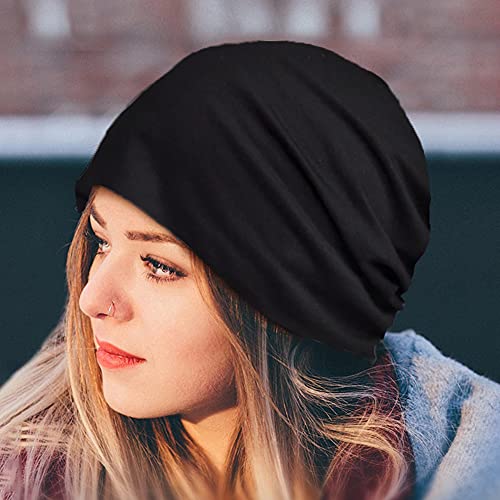 XYIYI Womens Chemo Headwear Hats Cotton Slouchy Beanie Cap Scarf - color: 2pcs Black Purple-o