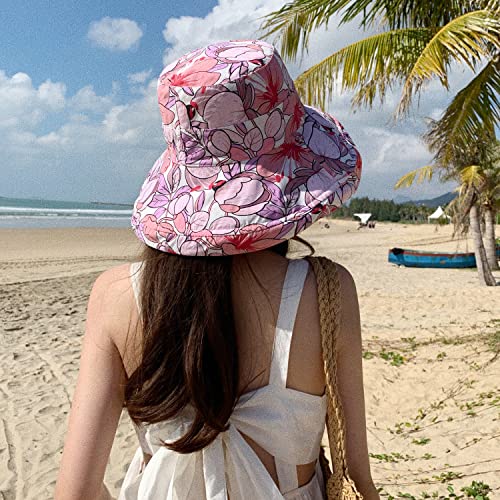 HUAMULAN Wide Brim Women Summer Sun Floppy Hat Reversible Beach Bucket Hat - color: M1744-jiuhong