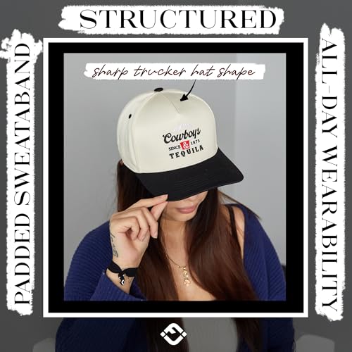 Funky Junque Adult Trucker Snapback Hat 2-Tone Baseball Cap - color: Cowboys and Tequila - Black/Beige