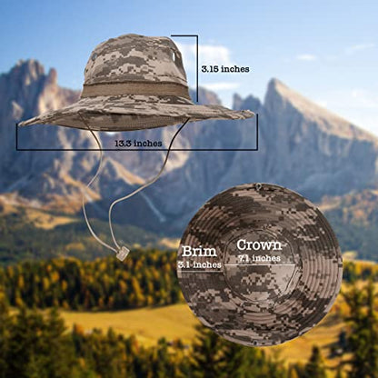 BaHoki Essentials Military Style Bucket Hat - Camo Outdoor Hat with Adjustable Strap - Wide Brim Safari Hat - style: Acu