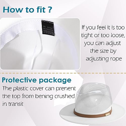 Fedora Hats for Men Wide Brim Panama Hat with Classic Belt - color: Z-beige Belt White