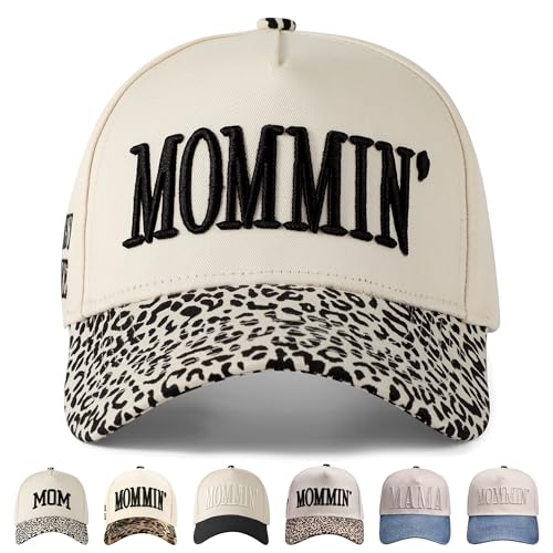 Womens Trucker Hat|Best Mom Ever Embroidery Adjustable Hat for Women from Daughter Son - color: Beige/Leopard Print3