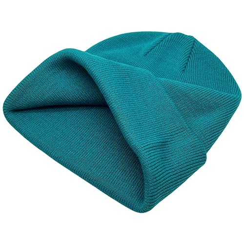 55cube Unisex Winter Beanie Hats Warm Thick Knit Cuffed Skullcaps - color: Peacock Green