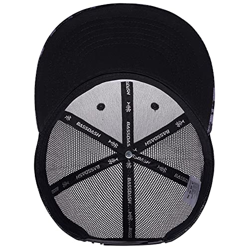 BASSDASH Flat Brim Trucker Cap Adjustable Snapback Hat Mesh Back for Men Women - color: Night Digital Camo