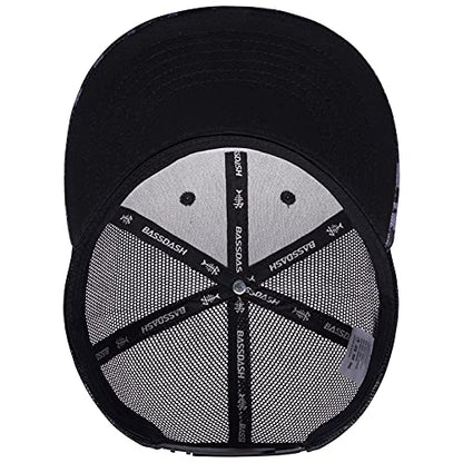 BASSDASH Flat Brim Trucker Cap Adjustable Snapback Hat Mesh Back for Men Women - color: Night Digital Camo