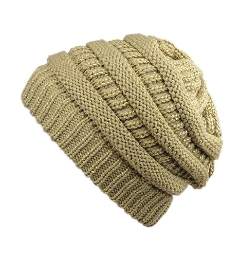 Gravity Threads Knit Soft Stretch Beanie Cap - color: Gold