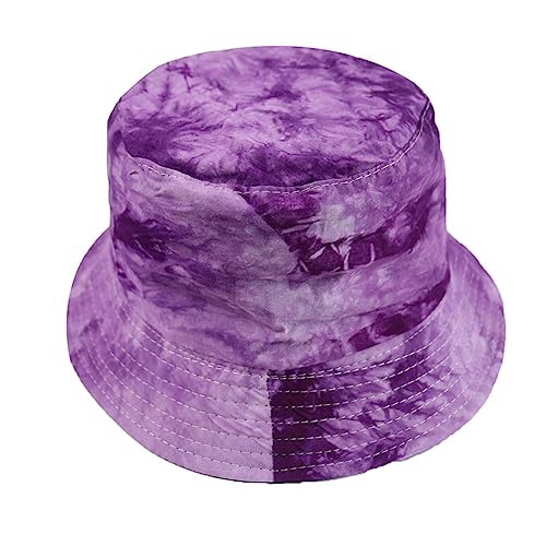 Tie Dye Bucket Hat Reversible Cotton Multicolored Fisherman Cap Packable Sun Hat - color: Purple