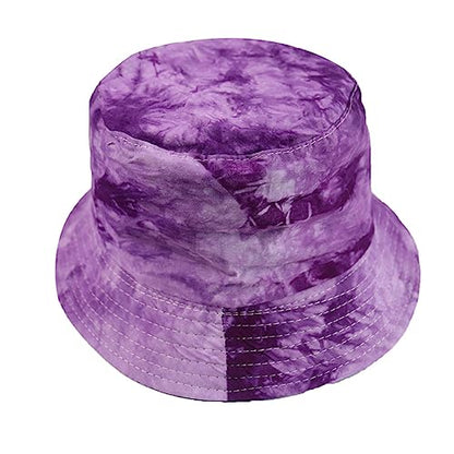 Tie Dye Bucket Hat Reversible Cotton Multicolored Fisherman Cap Packable Sun Hat - color: Purple
