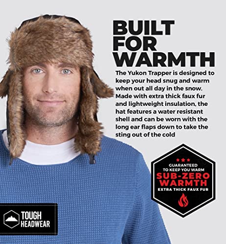 Tough Headwear Russian Trapper Hat – Water-Resistant Ushanka for Men & Women with Chin Strap & Ear Flaps - color: Wooly Black