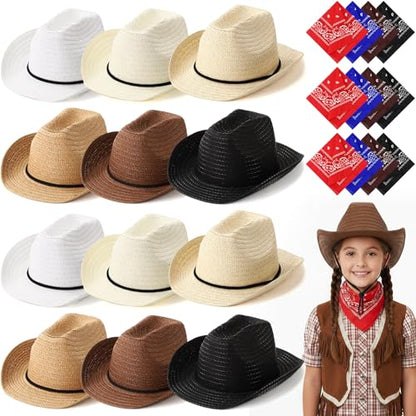 SATINIOR 12 Set Kids Cowboy Hats Bulk with Bandanas - color: Multicolors