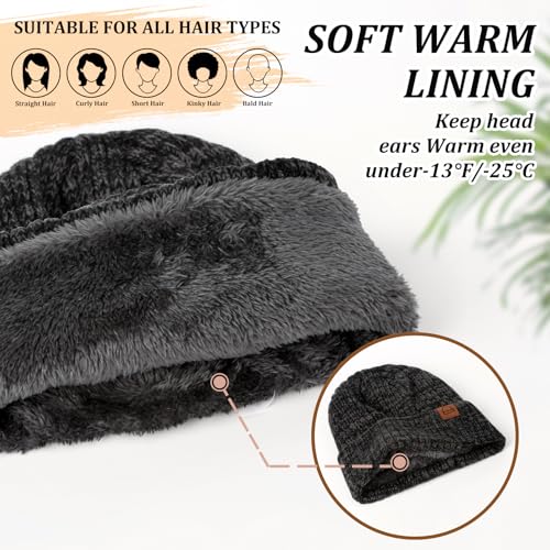Fashion Knit Beanies Hats, Men Women Warm Beanie for Winter, Fleece Lined Beanie, Thermal Thick Snow Skull Cap - color: Gray