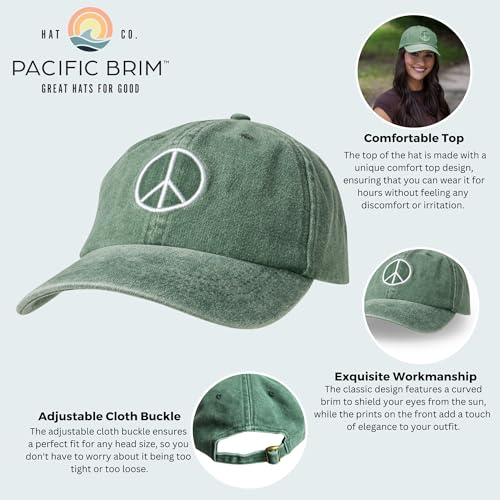 PACIFIC BRIM Women's and Men's Classic Cotton Adjustable Baseball Hat - color: Peace