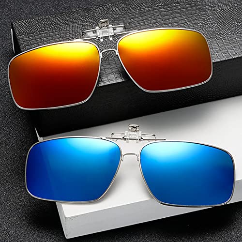 Clip on Flip up Polarized Lens For Prescription Glasses UV Protection Sunglasses (Clear lenses not Polarized) - color: Style C Red Blue