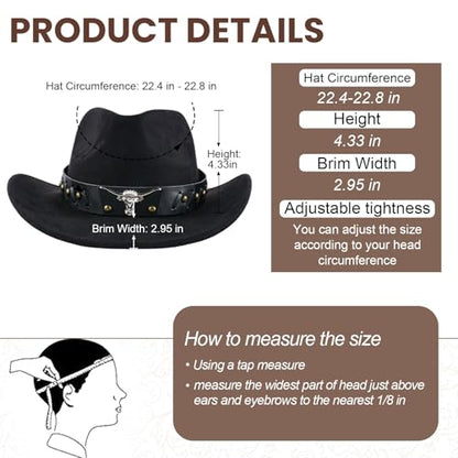 Universal Cowboy Hat for Men and Women,Wide Brim Suede Panama Hat, Adjustable Design, Soft Lightweight (Black1)