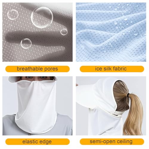 Women Wide Brim Face Mask Sun Hat Detachable Neck Face Flap Ponytail UV Protection Visor Hat Garden Fishing Hiking - color: Bg8094-baise