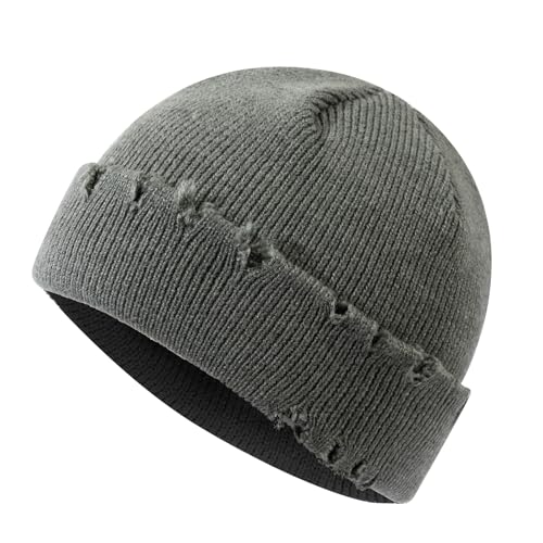 Frayed Knit Hat Winter Beanie for Men Women Hip-hop Slouchy Ripped Knitted Hat Unisex Skull Caps Ski Hat Watch Caps - color: Mg-zzm24pd38-grey