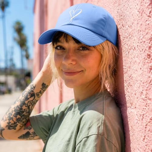 Hand Drawn Heart Hat Womens Embroidered Baseball Cap - color: Light Blue