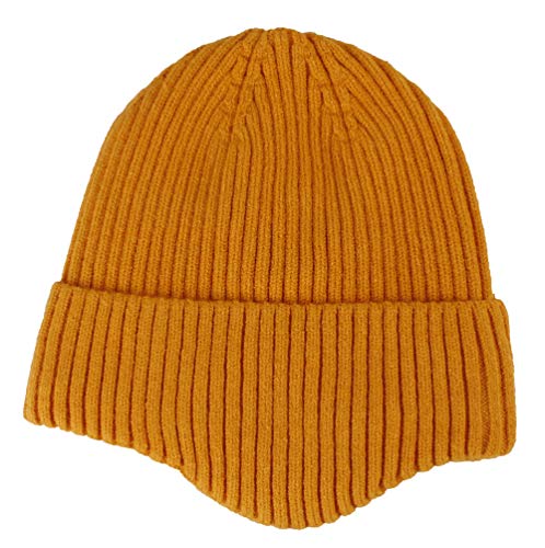 Connectyle Fleece Lined Beanie Hat for Men Women Warm Winter Hats with Earflaps Stretchy Ribbed Knit Skull Cap - color: Yellow