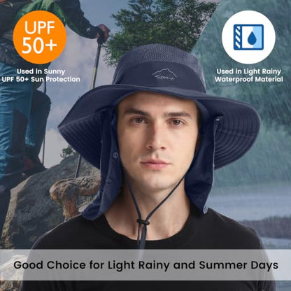 Sun Hats for Men Women UPF 50+ Waterproof Bucket Hat - color: Dark Blue